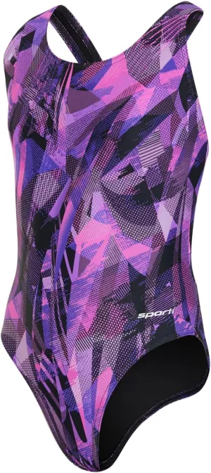Sporti Wide Strap Girls' Athletic One-Piece Swimsuit  Printed Pattern Competitive Bathing Suit, Racerback Style for Girls