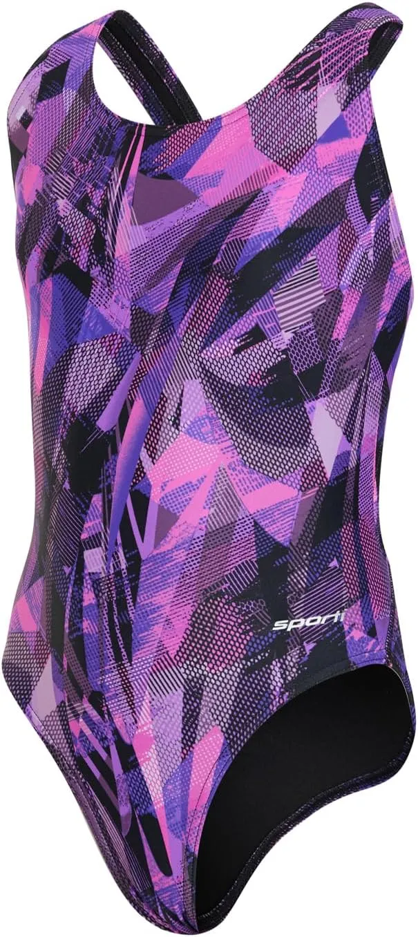 Sporti Wide Strap Girls' Athletic One-Piece Swimsuit  Printed Pattern Competitive Bathing Suit, Racerback Style for Girls