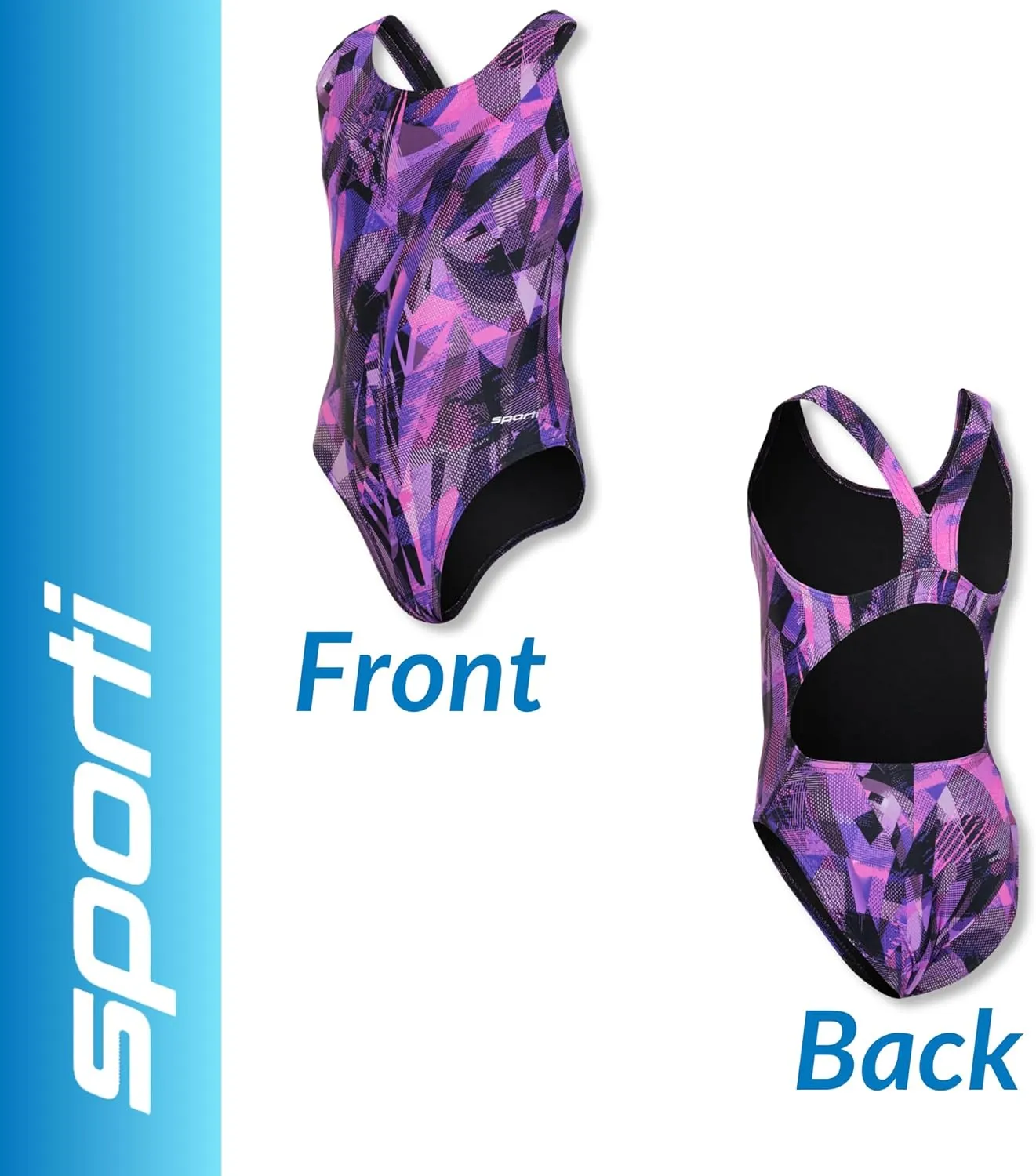 Sporti Wide Strap Girls' Athletic One-Piece Swimsuit  Printed Pattern Competitive Bathing Suit, Racerback Style for Girls