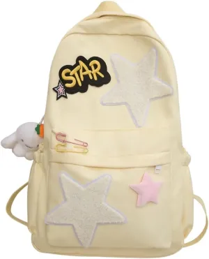 Star Aesthetic Backpack Large Capacity Cute Kawaii Japanese Y2k Backpack Cottagecore Laptop Bag with Cute Accessories (Yellow)