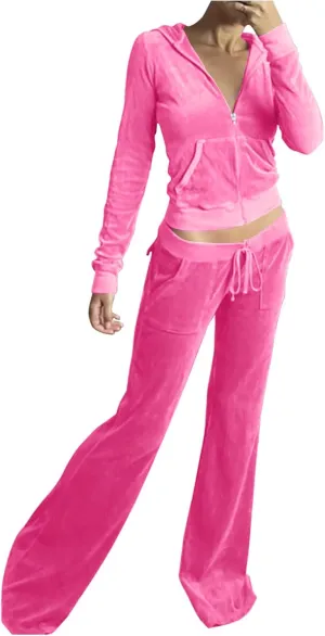 Stessotudo Lounge Sets for Women Zip Up Casual 2 Piece Pant Sets Long Sleeve Hooded Sweatshirts Comfy Velvet Fashion Outfits
