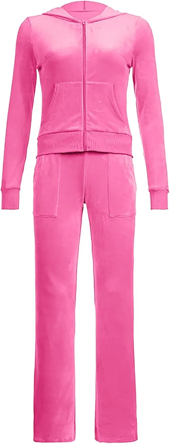 Stessotudo Lounge Sets for Women Zip Up Casual 2 Piece Pant Sets Long Sleeve Hooded Sweatshirts Comfy Velvet Fashion Outfits