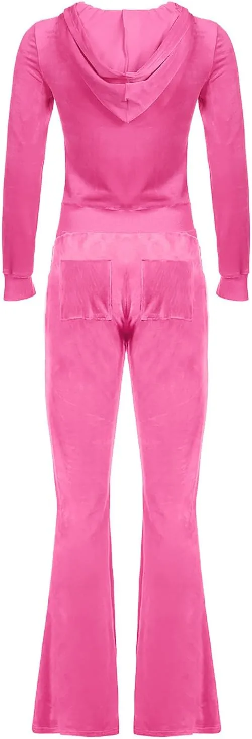 Stessotudo Lounge Sets for Women Zip Up Casual 2 Piece Pant Sets Long Sleeve Hooded Sweatshirts Comfy Velvet Fashion Outfits