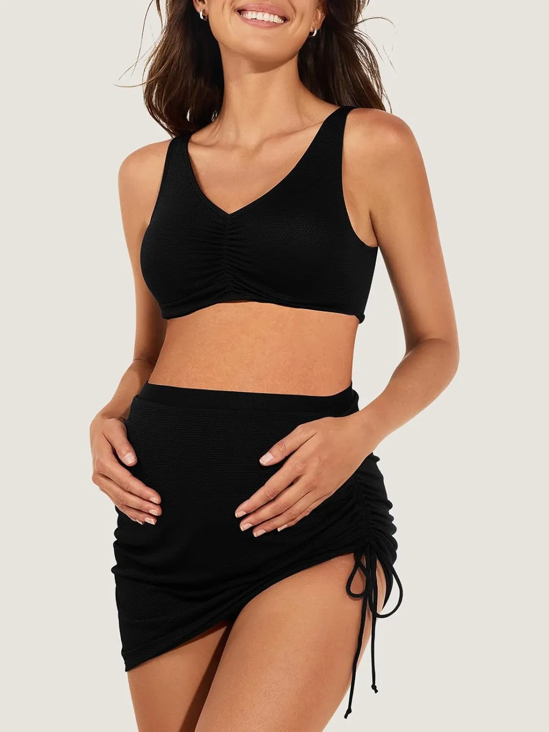 Summer Mae Maternity Bikini Skirt Two-Piece High Waist Swimsuit Side Tie Built-in Short Bathing Suit Pregnancy Swimwear