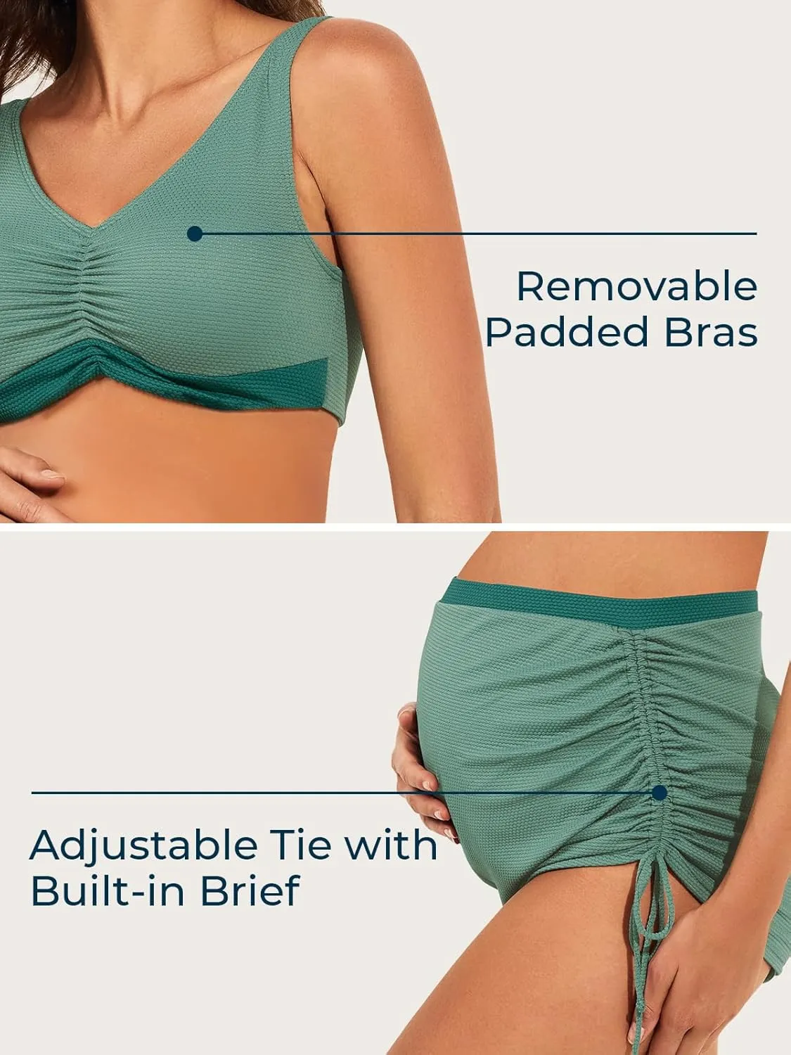 Summer Mae Maternity Bikini Skirt Two-Piece High Waist Swimsuit Side Tie Built-in Short Bathing Suit Pregnancy Swimwear