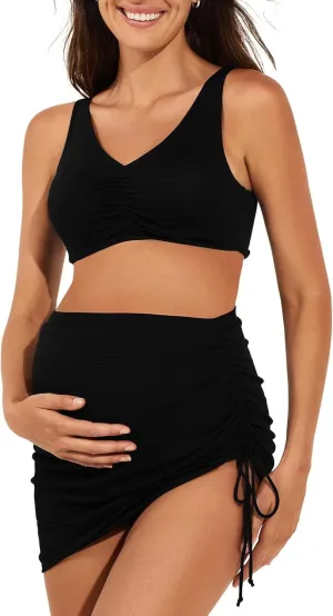 Summer Mae Maternity Bikini Skirt Two-Piece High Waist Swimsuit Side Tie Built-in Short Bathing Suit Pregnancy Swimwear