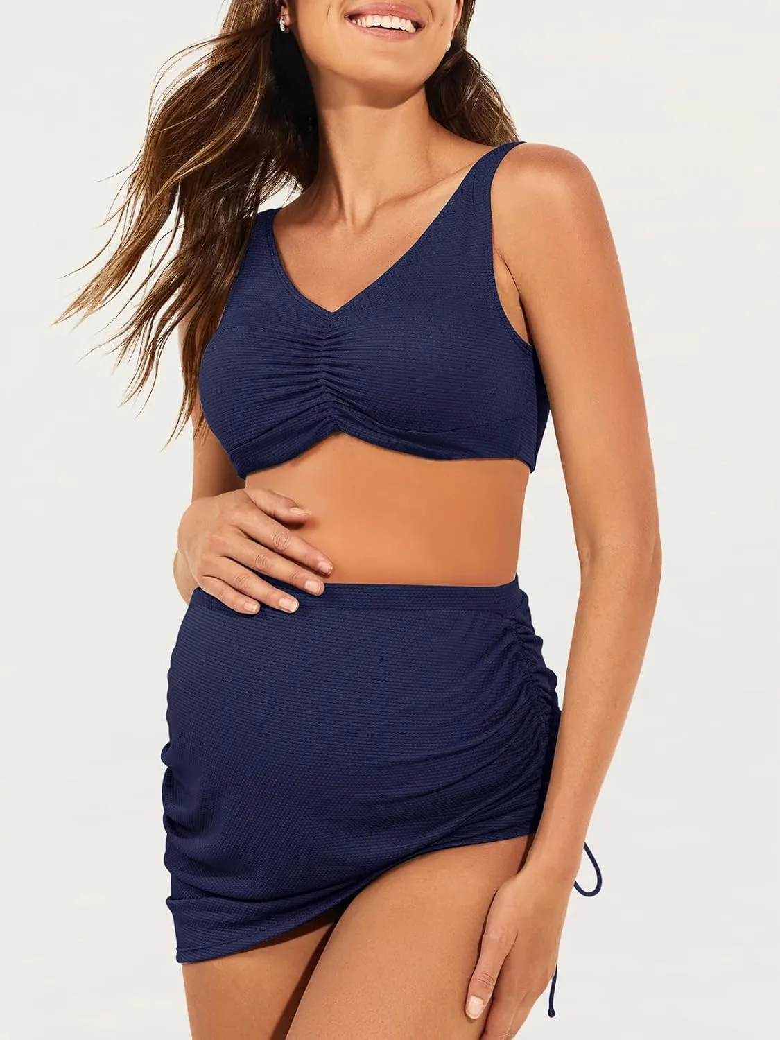 Summer Mae Maternity Bikini Skirt Two-Piece High Waist Swimsuit Side Tie Built-in Short Bathing Suit Pregnancy Swimwear