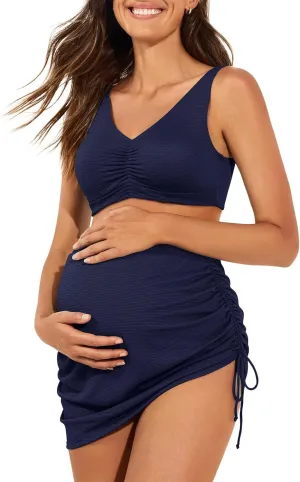 Summer Mae Maternity Bikini Skirt Two-Piece High Waist Swimsuit Side Tie Built-in Short Bathing Suit Pregnancy Swimwear