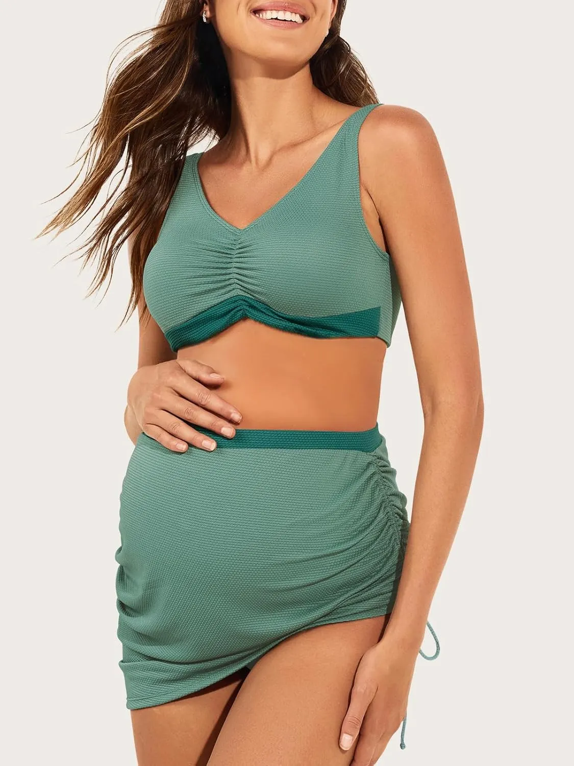 Summer Mae Maternity Bikini Skirt Two-Piece High Waist Swimsuit Side Tie Built-in Short Bathing Suit Pregnancy Swimwear