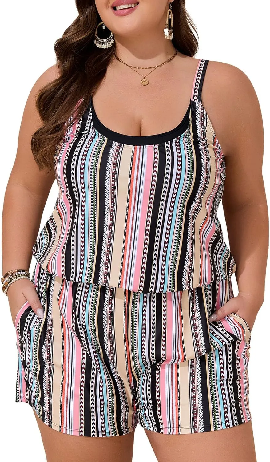 Summer Mae Plus Size Swim Romper Women One Piece Swimsuit Blouson Bathing Suit with Pockets 2025 Modest Swimwear