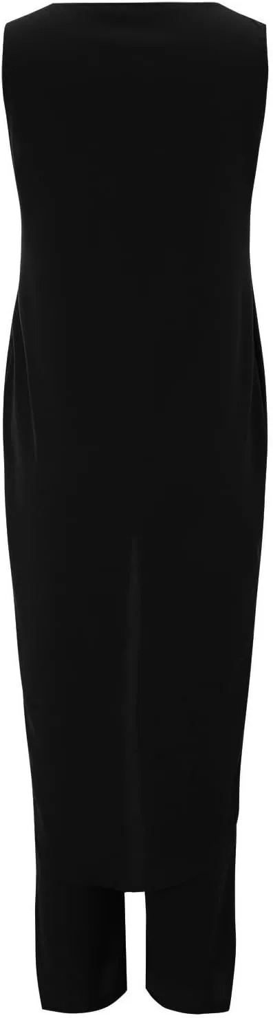 Summer Outfits for Women 2024 Sleeveless Long Vest Robe 2-Piece Sets Front Cross Split Gown Blouse Wide Leg Pants Suit