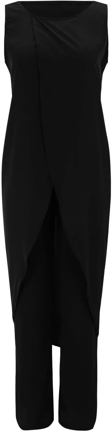 Summer Outfits for Women 2024 Sleeveless Long Vest Robe 2-Piece Sets Front Cross Split Gown Blouse Wide Leg Pants Suit