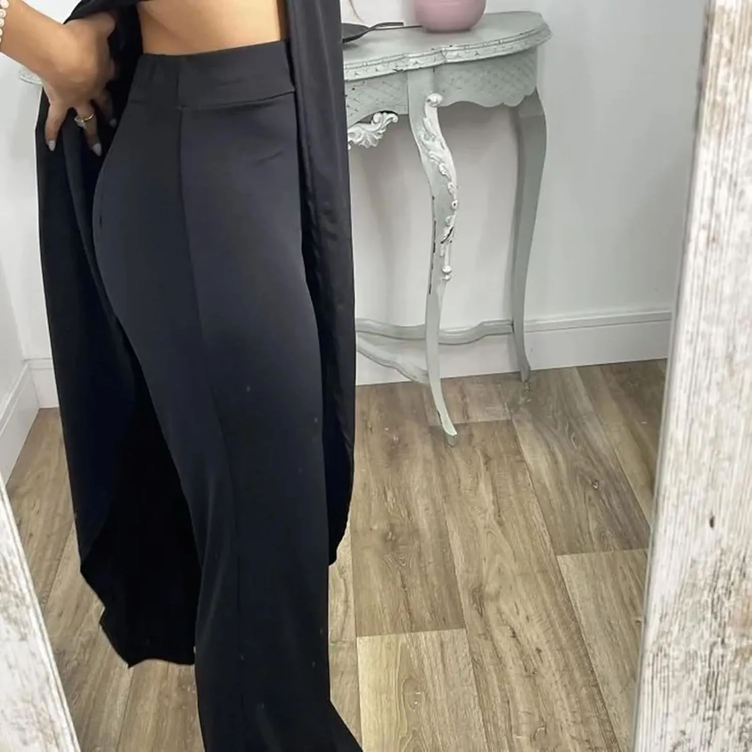 Summer Outfits for Women 2024 Sleeveless Long Vest Robe 2-Piece Sets Front Cross Split Gown Blouse Wide Leg Pants Suit