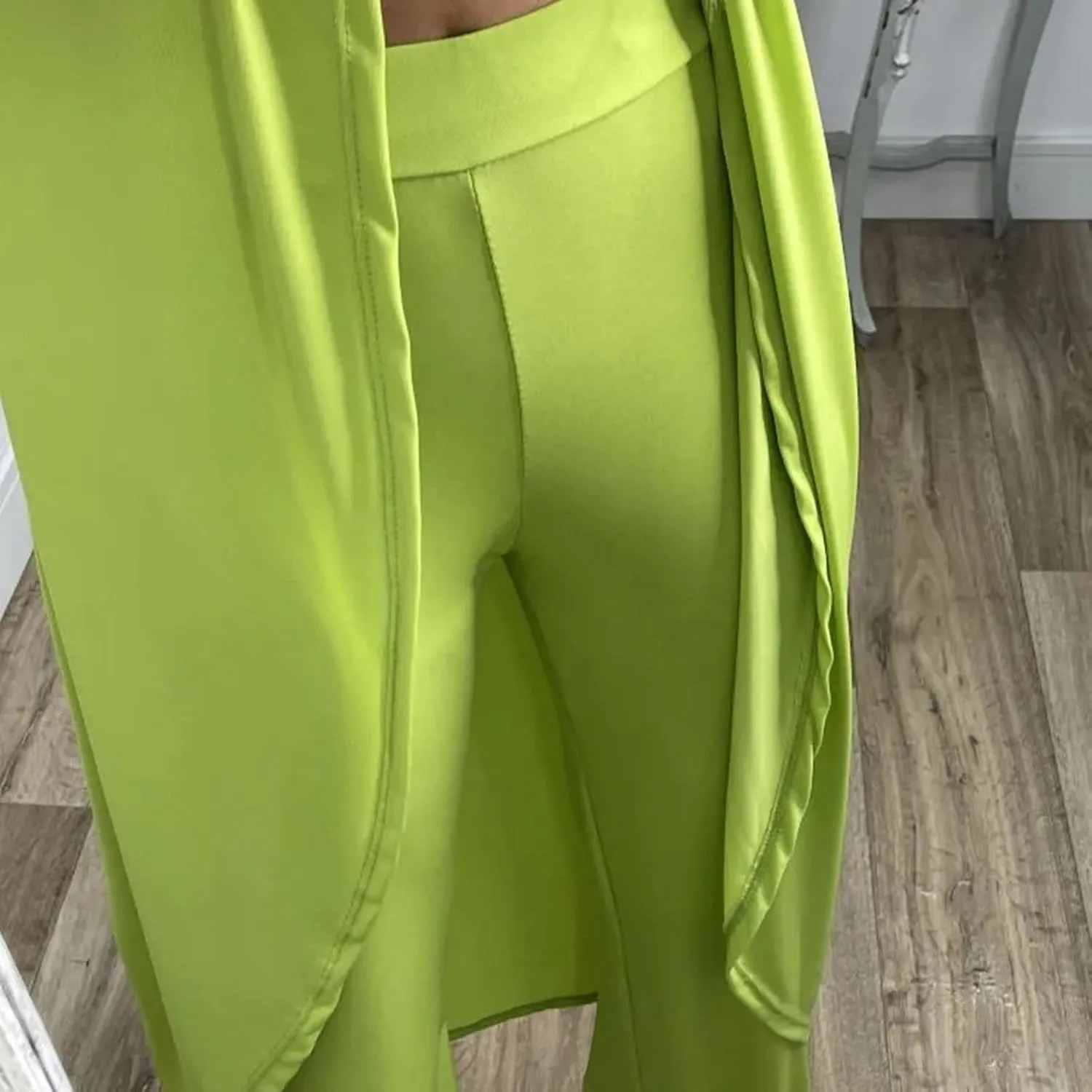 Summer Outfits for Women 2024 Sleeveless Long Vest Robe 2-Piece Sets Front Cross Split Gown Blouse Wide Leg Pants Suit