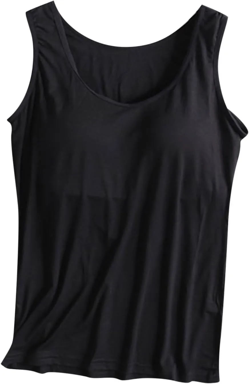 Summer Pajamas for Women's with Built in Bras Modal Solid Basic Soft Camisole Sexy Lounge Tops Yoga Athletic Tops