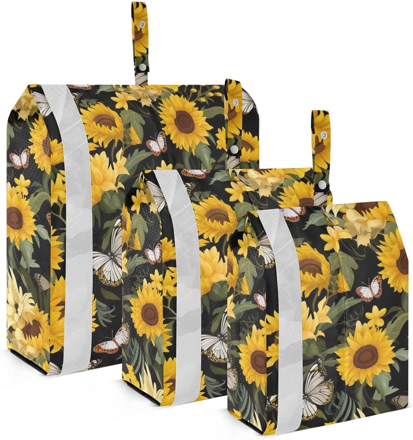 Sunflowers Butterfly Black Packing Cubes for Travel 3 Set Packing Bags Luggage Accessories for Carry On Suitcases