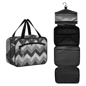 susiyo Black and Gray Marble Zigzag Toiletry Bags with Hanging Hook Foldable Cosmetic Bag Travel Accessories- Medium