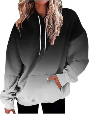 Sweatshirt Hoodies for Women Loose Fit Baggy Gradient Colors Pullover Tops Trendy Casual Fall Sweatshirts with Pocket