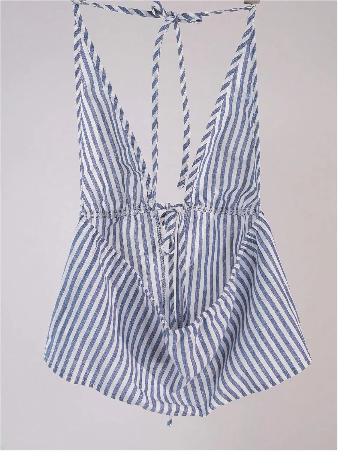 SweatyRocks Women's Sexy Striped Tie Front Halter Tops Sleeveless Drawstring Summer Cami Tops