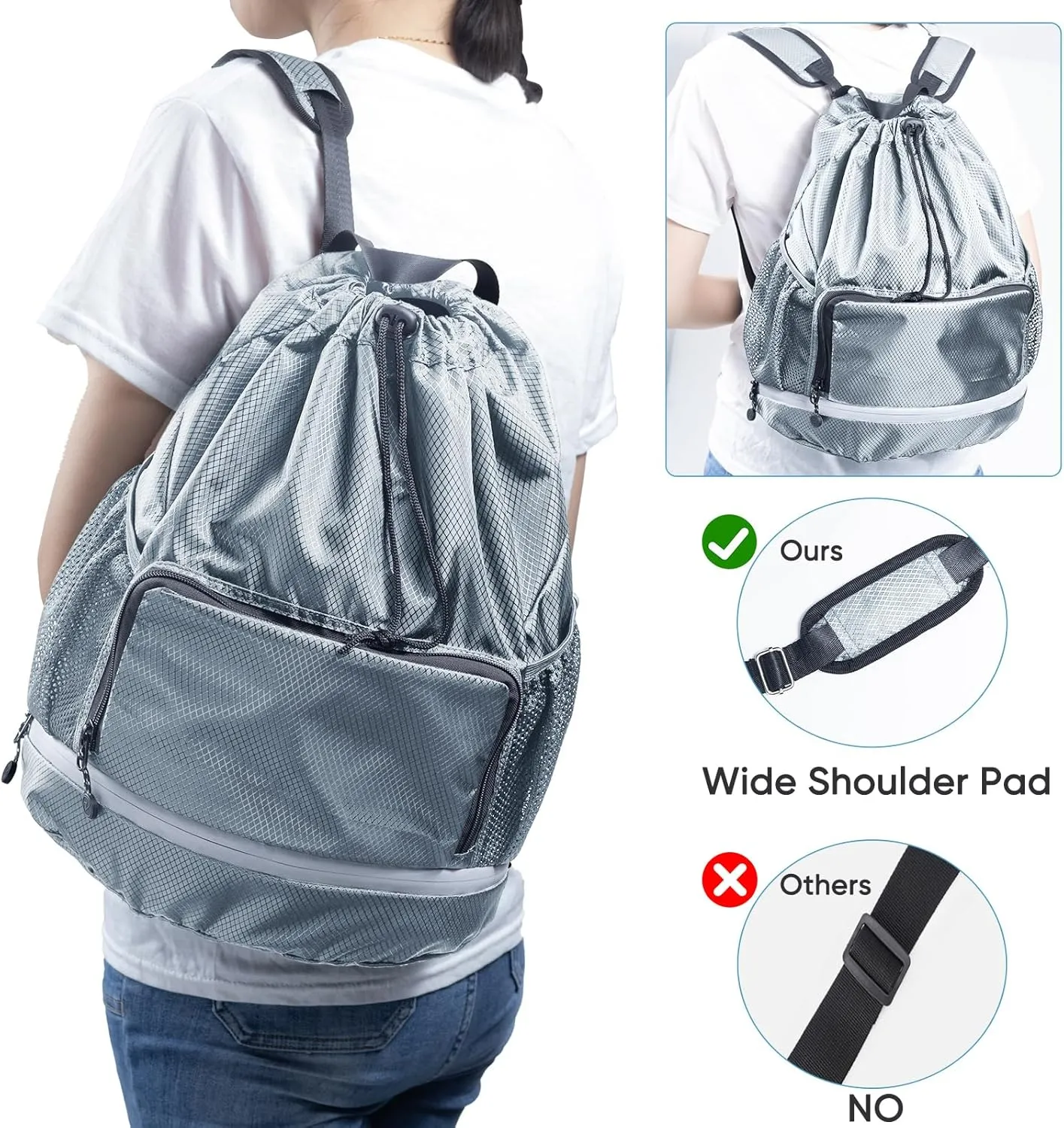 Swim Bag Beach Backpack Sports Drawstring Backpack - Gym Bag with Shoes Compartment and Waterproof Pocket for Gym Accessories, Swim Essentials - Kids Swim Backpack Mens Beach Bag, Workout Bag