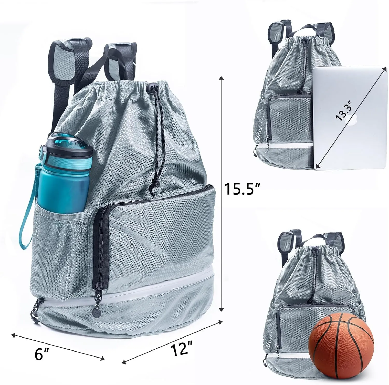 Swim Bag Beach Backpack Sports Drawstring Backpack - Gym Bag with Shoes Compartment and Waterproof Pocket for Gym Accessories, Swim Essentials - Kids Swim Backpack Mens Beach Bag, Workout Bag