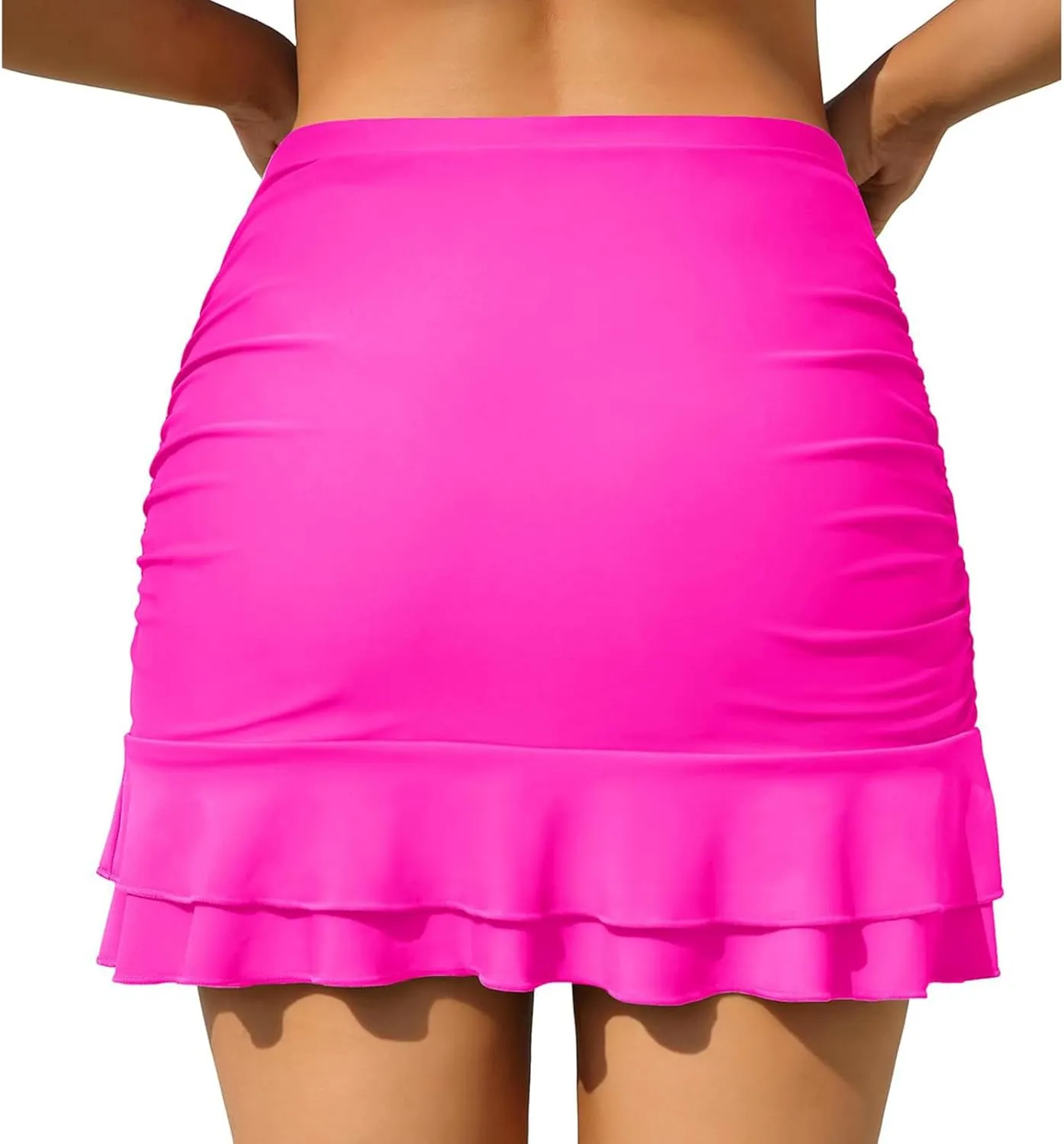 Swim Skirt for Women Ruffle Ruched High Waisted Bathing Suits Bottoms with Built-in Brief Swimsuits Skirt Swim Shorts
