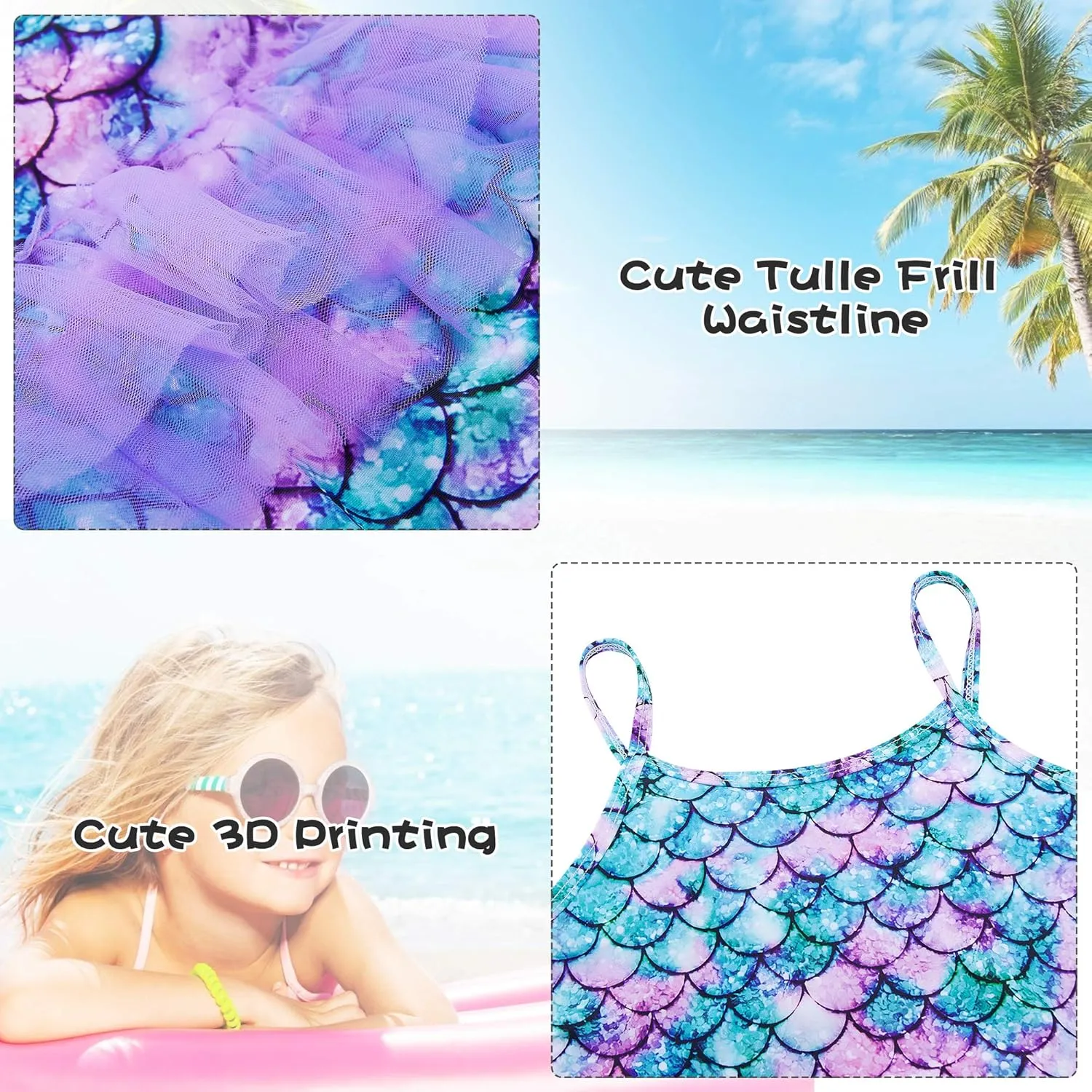 swimsobo Girls One Piece Swimsuit Colorful Mermaid Bathing Suit Cute Swimwear for 2-10 Years