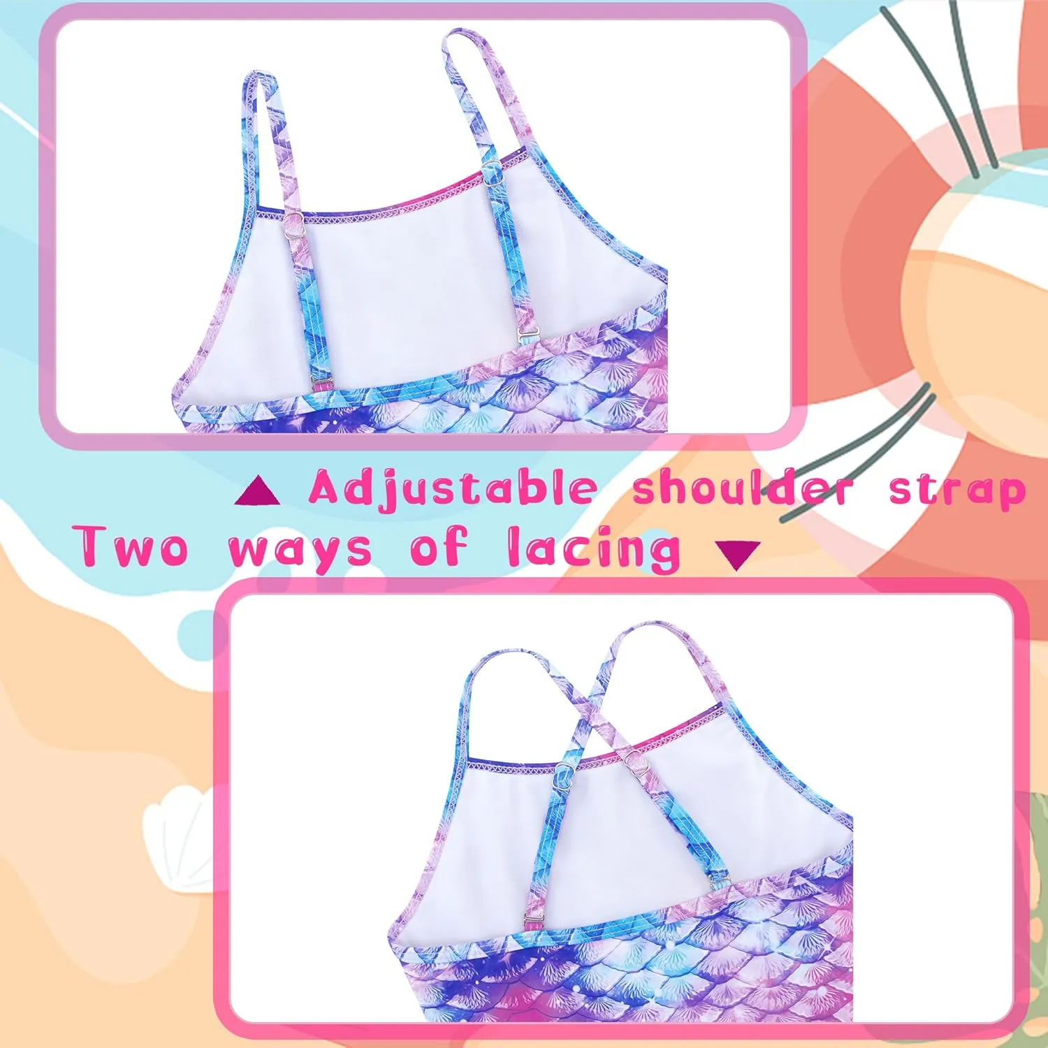 swimsobo Girls One Piece Swimsuit Colorful Mermaid Bathing Suit Cute Swimwear for 2-10 Years