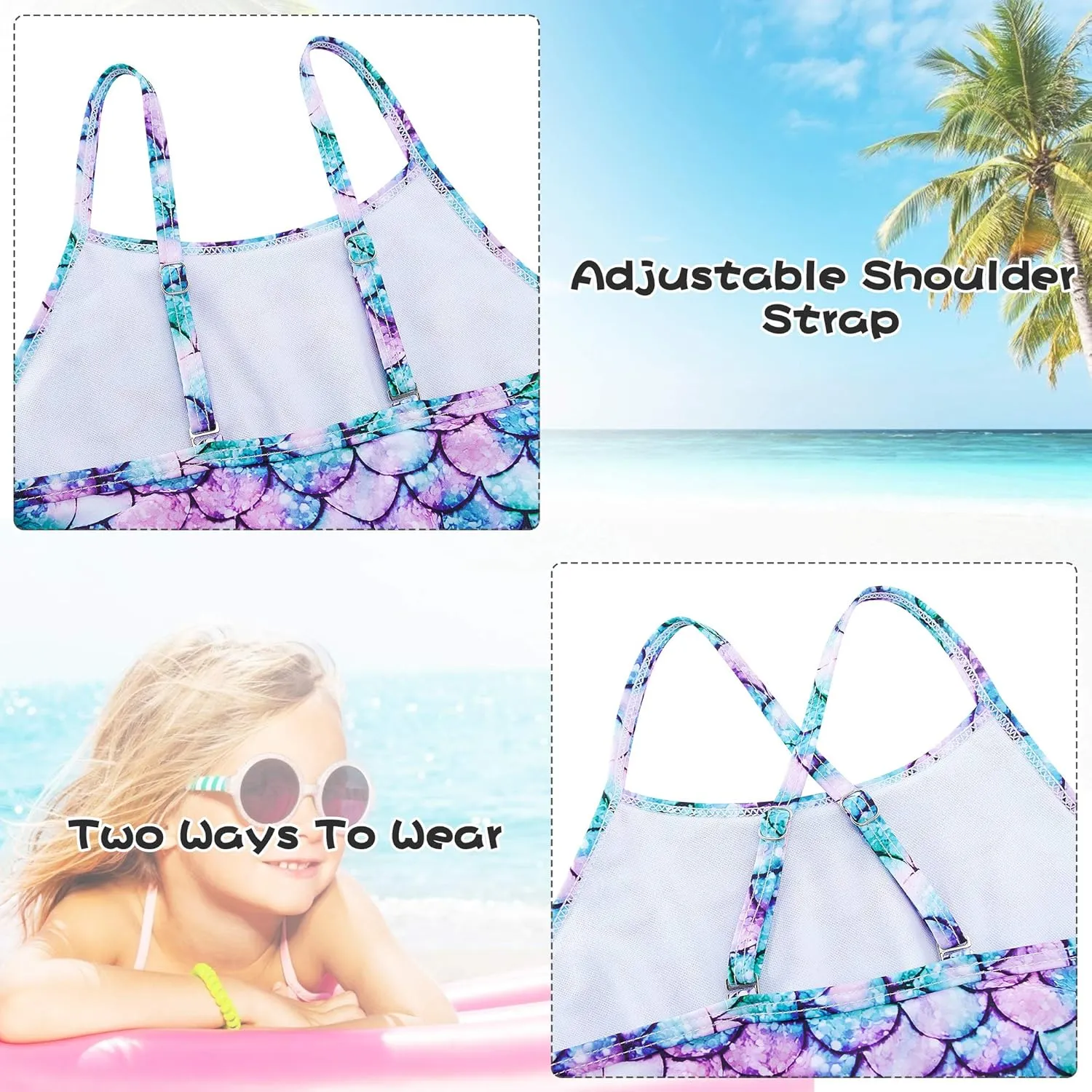 swimsobo Girls One Piece Swimsuit Colorful Mermaid Bathing Suit Cute Swimwear for 2-10 Years