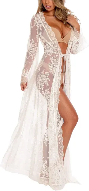 Swimsuit Cover Up Women Plus Size Sheer See Through Sexy lace Kimono