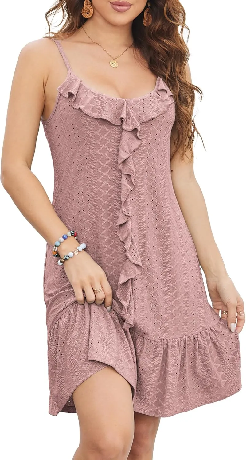 Swimsuit Coverup for Women Summer Dress Spaghetti Strap Dresses Eyelet Sundresses Causal Beach Vacation Clothes