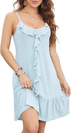 Swimsuit Coverup for Women Summer Dress Spaghetti Strap Dresses Eyelet Sundresses Causal Beach Vacation Clothes