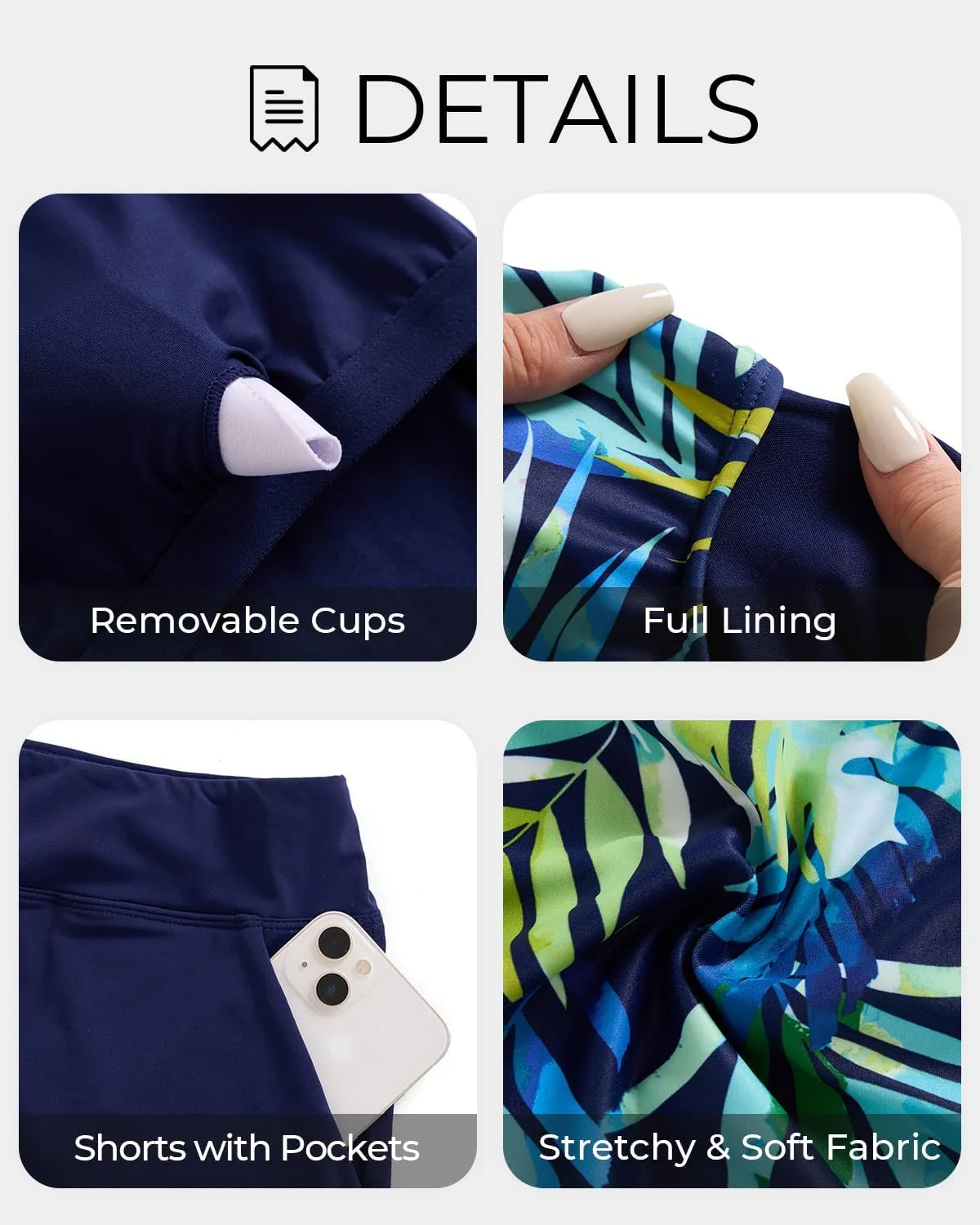 Tankini Swimsuits with Shorts - Two Piece Tummy Control Bathing Suits High Neck Swimwear with Two Side Pockets