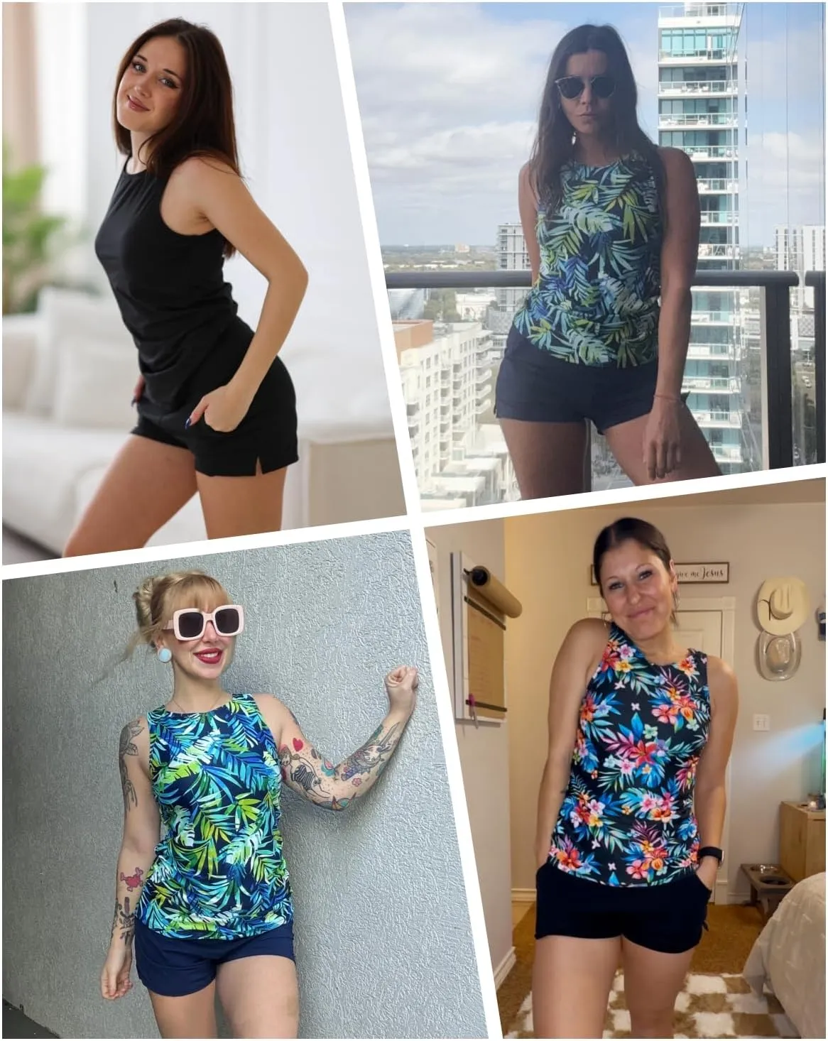 Tankini Swimsuits with Shorts - Two Piece Tummy Control Bathing Suits High Neck Swimwear with Two Side Pockets