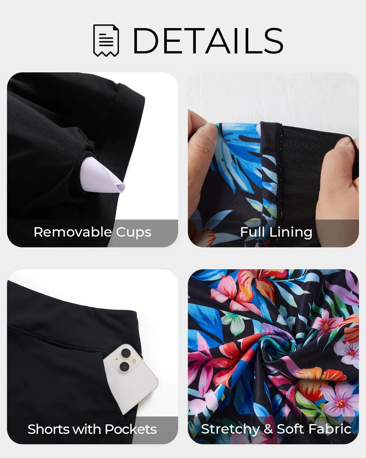 Tankini Swimsuits with Shorts - Two Piece Tummy Control Bathing Suits High Neck Swimwear with Two Side Pockets