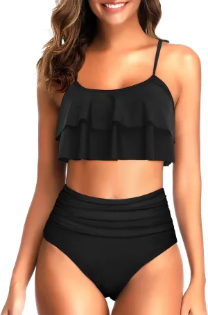 Tempt Me High Waisted Bikini Two Piece Swimsuits Tummy Control Bathing Suit Ruffle Ruched Swimwear