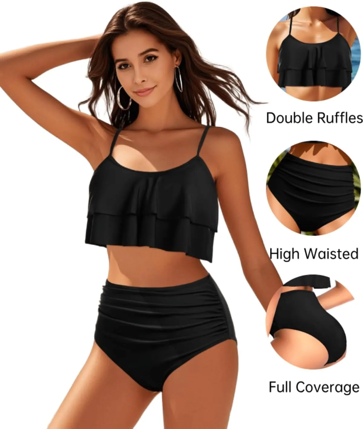 Tempt Me High Waisted Bikini Two Piece Swimsuits Tummy Control Bathing Suit Ruffle Ruched Swimwear