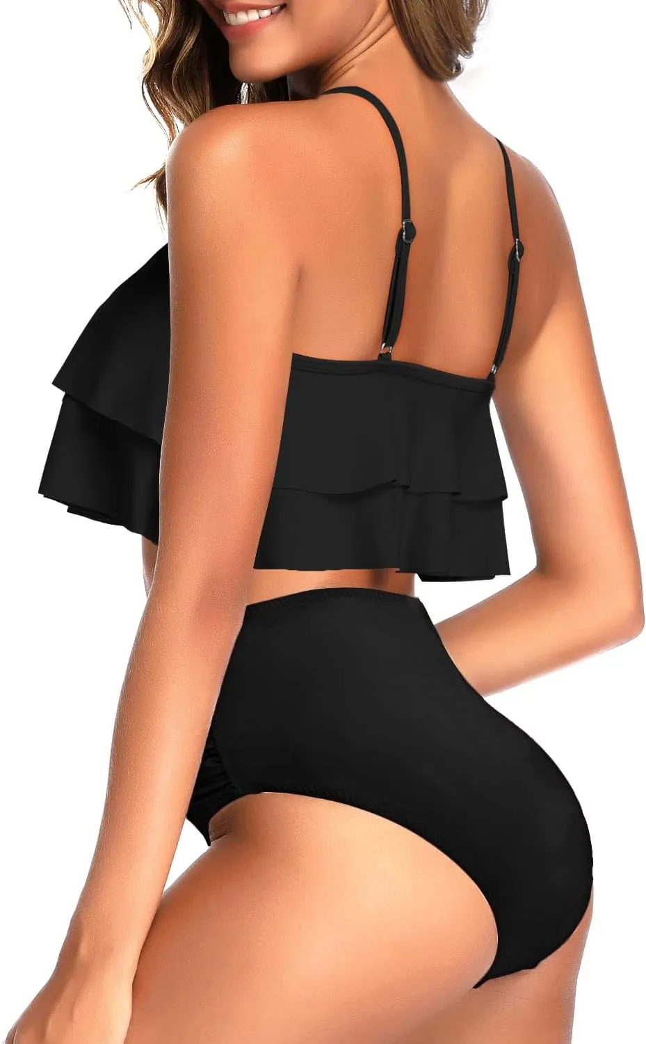 Tempt Me High Waisted Bikini Two Piece Swimsuits Tummy Control Bathing Suit Ruffle Ruched Swimwear
