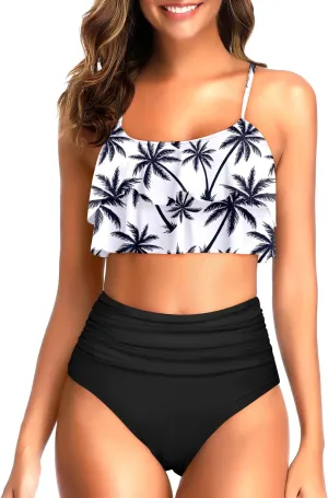 Tempt Me High Waisted Bikini Two Piece Swimsuits Tummy Control Bathing Suit Ruffle Ruched Swimwear