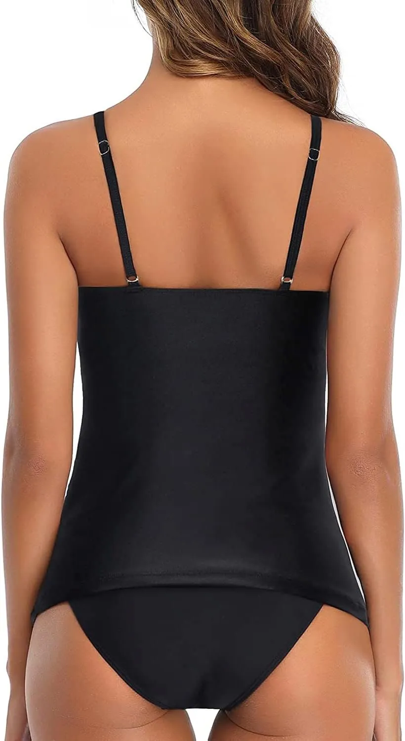 Tempt Me Two Piece Tankini Set Tummy Control Swimsuit for Women High Neck Top with Bottom Bathing Suits Ruched Swimwear