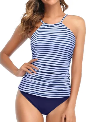 Tempt Me Two Piece Tankini Set Tummy Control Swimsuit for Women High Neck Top with Bottom Bathing Suits Ruched Swimwear