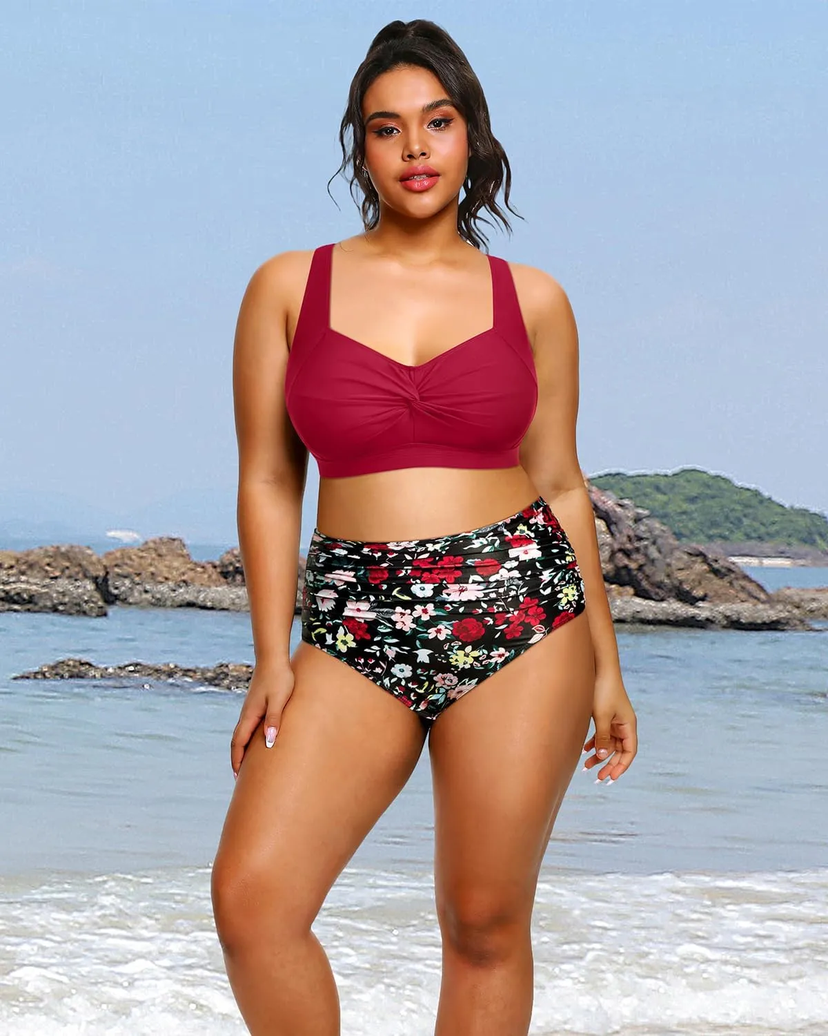 Tempt Me Women Plus Size High Waisted Bikini Set Two Piece Swimsuit Tummy Control Bathing Suits