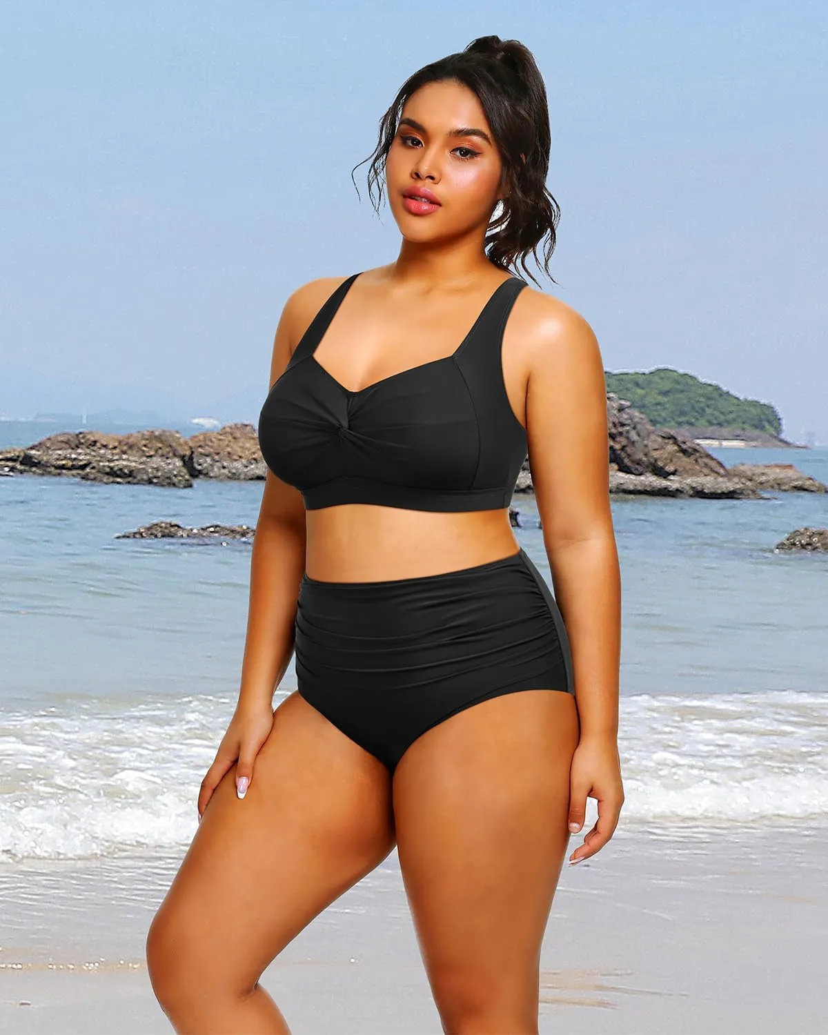 Tempt Me Women Plus Size High Waisted Bikini Set Two Piece Swimsuit Tummy Control Bathing Suits