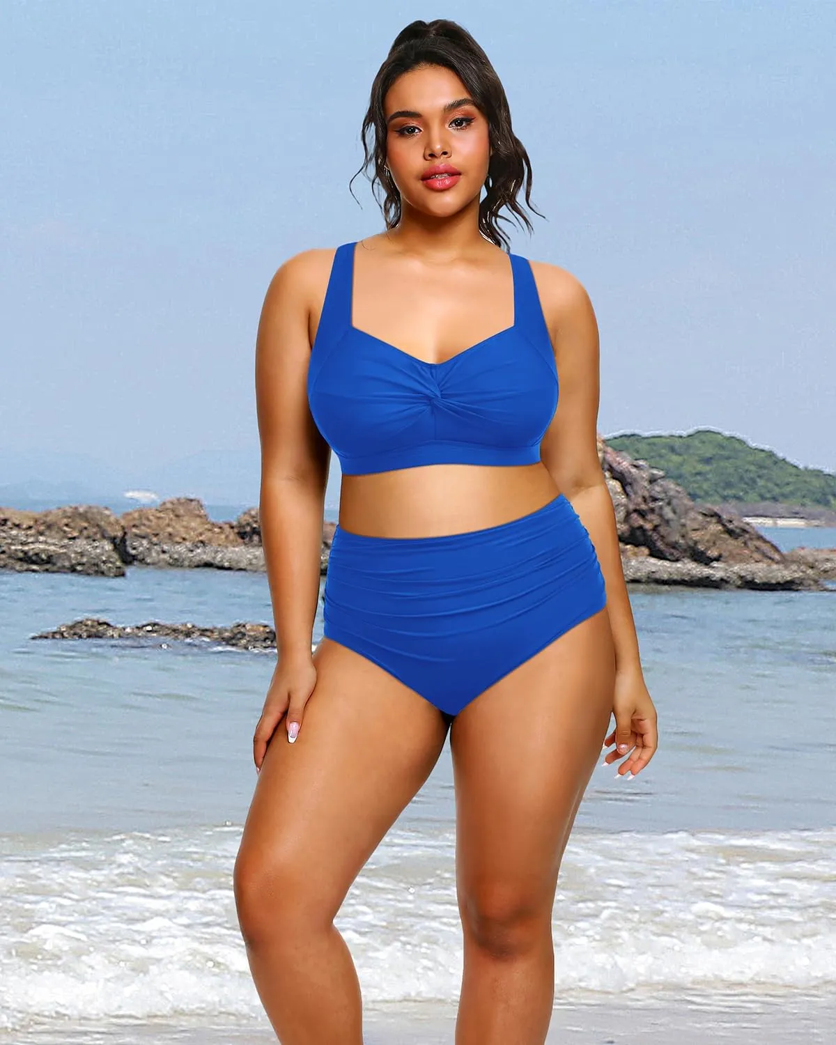 Tempt Me Women Plus Size High Waisted Bikini Set Two Piece Swimsuit Tummy Control Bathing Suits