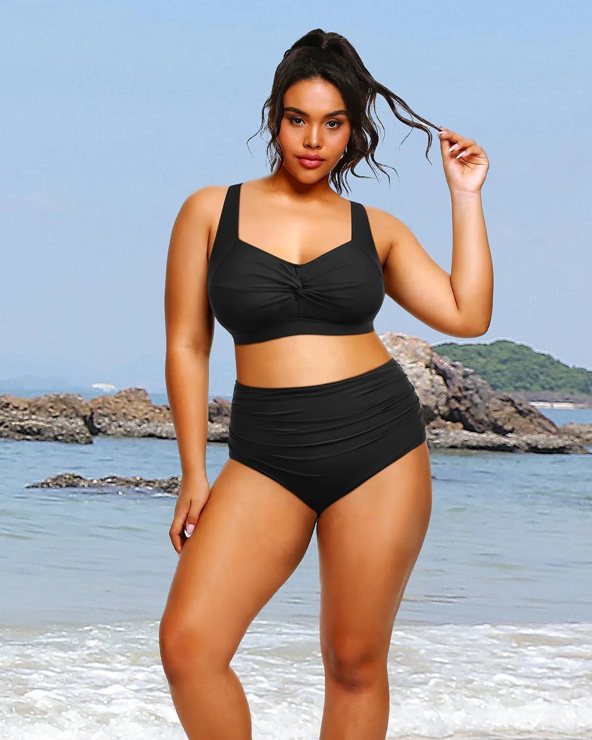 Tempt Me Women Plus Size High Waisted Bikini Set Two Piece Swimsuit Tummy Control Bathing Suits