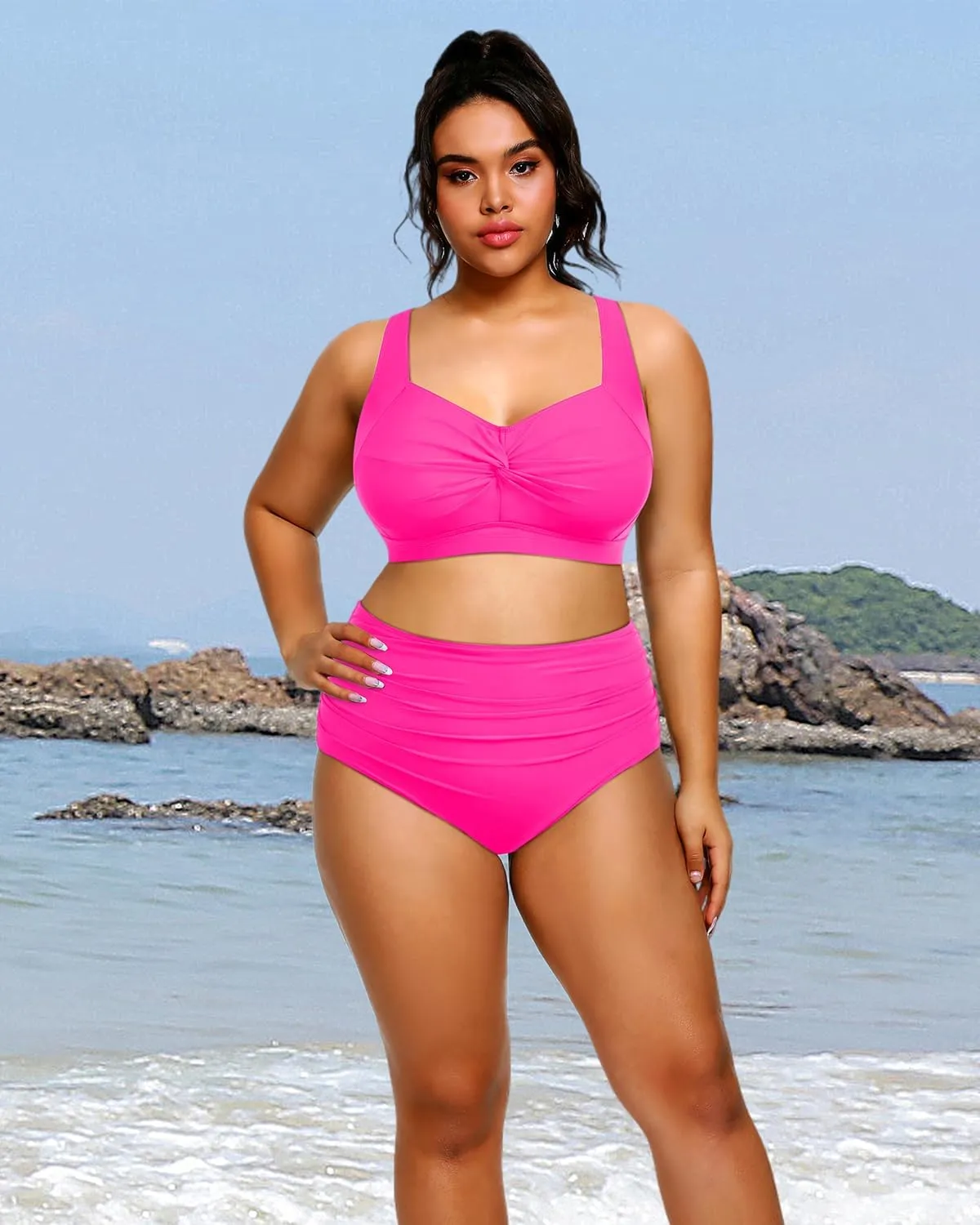 Tempt Me Women Plus Size High Waisted Bikini Set Two Piece Swimsuit Tummy Control Bathing Suits