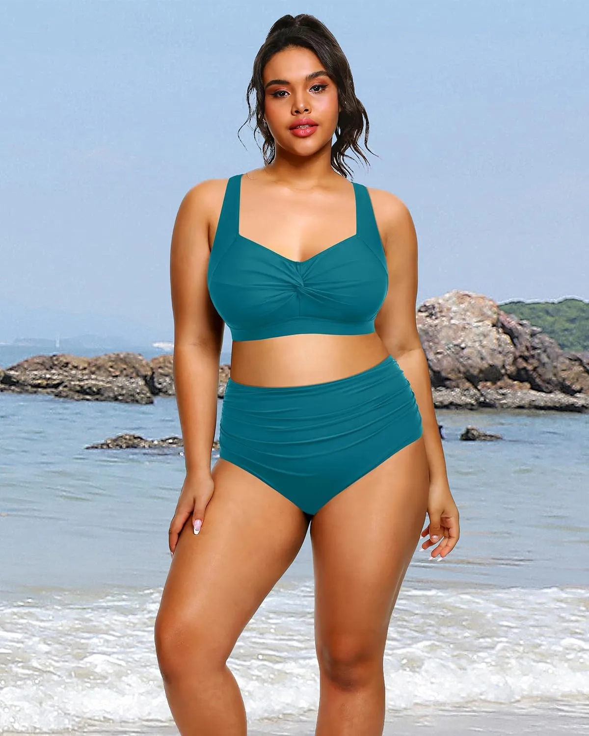 Tempt Me Women Plus Size High Waisted Bikini Set Two Piece Swimsuit Tummy Control Bathing Suits