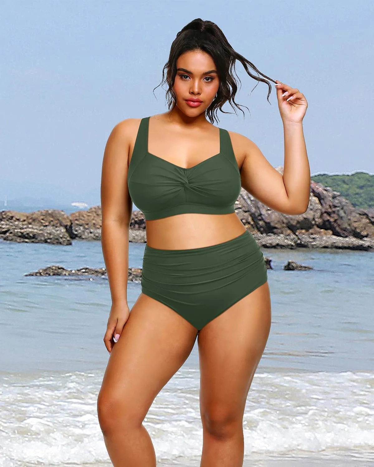 Tempt Me Women Plus Size High Waisted Bikini Set Two Piece Swimsuit Tummy Control Bathing Suits