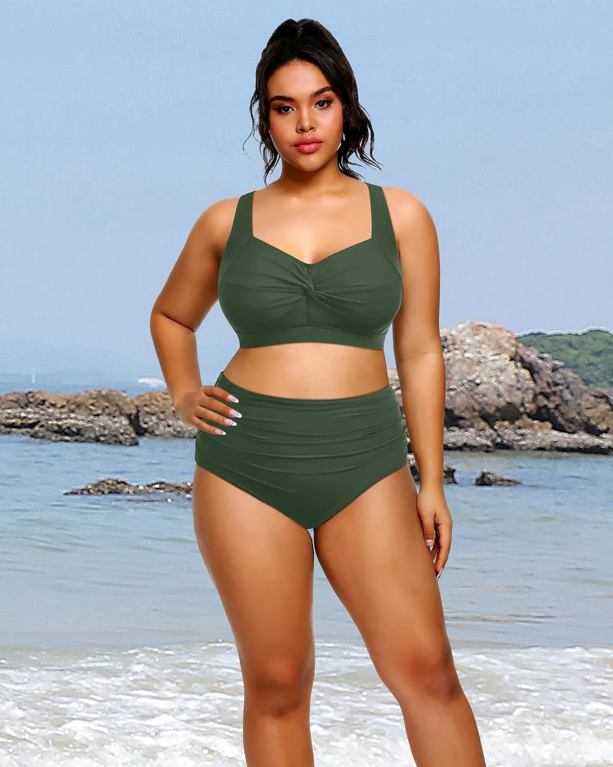 Tempt Me Women Plus Size High Waisted Bikini Set Two Piece Swimsuit Tummy Control Bathing Suits