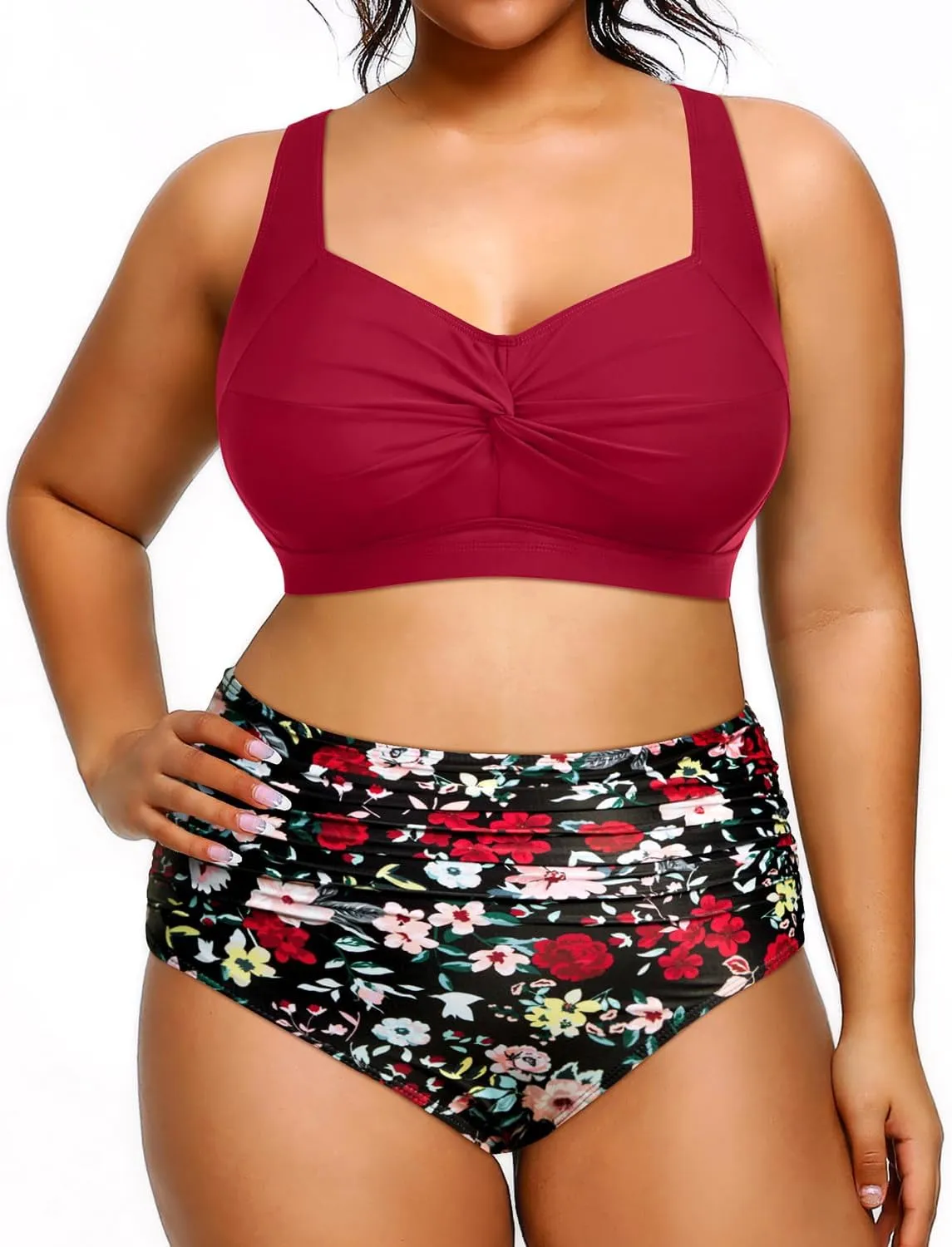 Tempt Me Women Plus Size High Waisted Bikini Set Two Piece Swimsuit Tummy Control Bathing Suits
